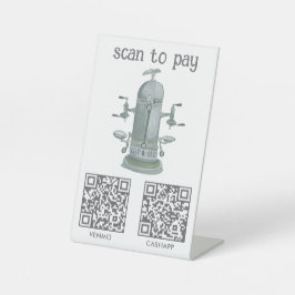 Kaffee SCAN TO PAY QR Vintage Espresso Aquarell Sockelschild