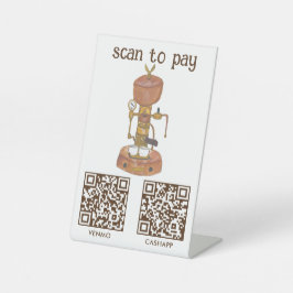 Kaffee SCAN TO PAY QR Vintage Espresso Wasserfarbe Sockelschild