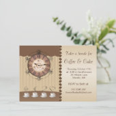 Kaffee-, Schale und Uhr Party Einladung (Stehend Vorderseite)