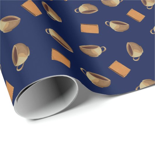 Kaffee & Schokolade Biscuits Muster Navy Blue Food Geschenkpapier (Rolleneckpunkt)