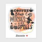 Kaffee, schwarze Katzen, Hexen, Halloween-Sticker Aufkleber (Blatt)