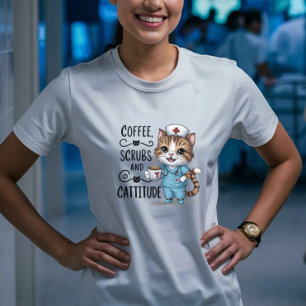 Kaffee, Scrubs und Cattitude - Niedliche Katzenkas T-Shirt