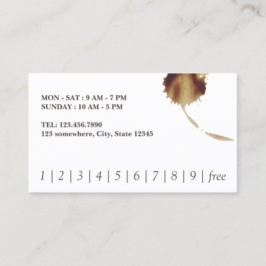 Kaffee-Shop Kaffeehäuser Loyalitätspunch Treuekarte (Rückseite)