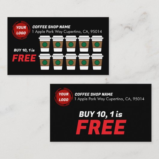 Kaffee-Shop kaufen 10 erhalten 1 CUSTOM Treuekarte (Vorne/Hinten)