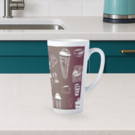 Kaffee-Shop-Latte auf kaffeemfarbenem Hintergrund Milchtasse