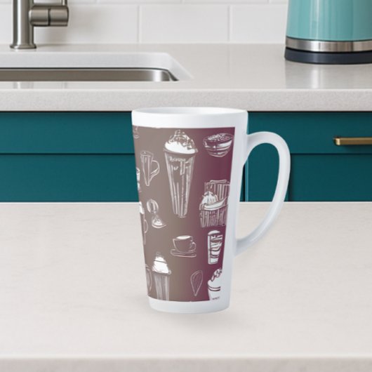 Kaffee-Shop-Latte auf kaffeemfarbenem Hintergrund Milchtasse