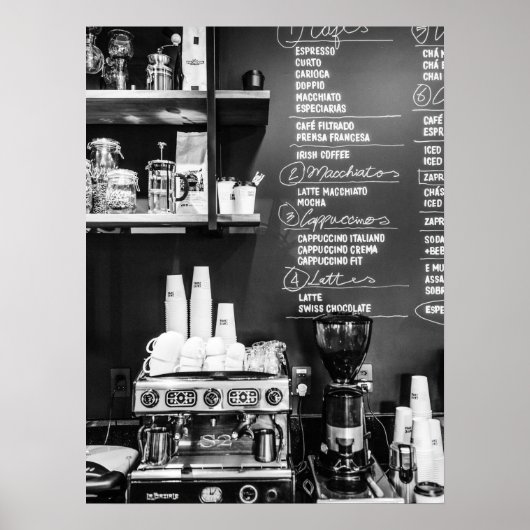 Kaffee-Shop-Szene mit Espressomaschine Poster (Vorne)