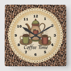 Kaffee-Stempeluhr Quadratische Wanduhr
