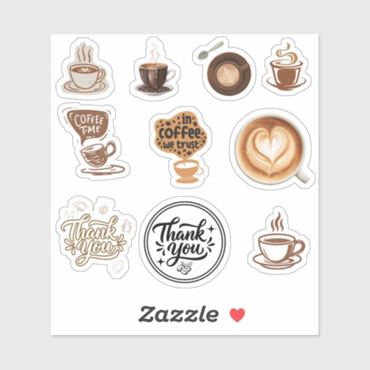 Kaffee-Sticker-Set Vintage-Braun Danke Aufkleber (Blatt)