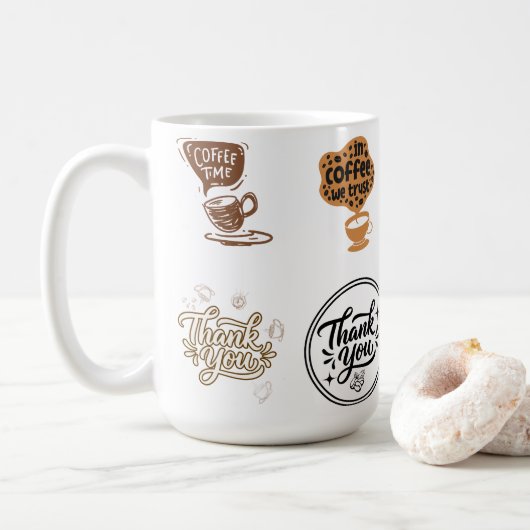 Kaffee-Sticker-Set Vintage-Braun Danke Kaffeetasse (Mit Donut)