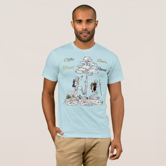 Kaffee, Stiefel, Trails, Wiederholung - Das Leben T-Shirt (Vorne ganz)