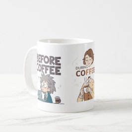 Kaffee-Stimmungs-Vektor-Kunst vor, während und nac Kaffeetasse