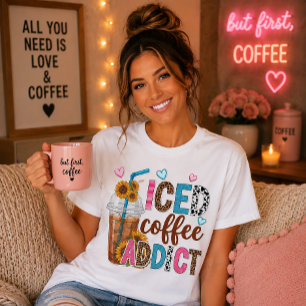 Kaffee-Süchtiger Sonnenblumen-Leoparden-Druck Cute T-Shirt
