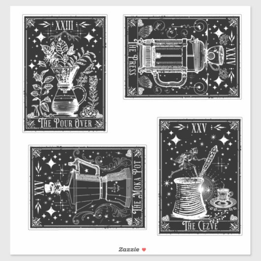 Kaffee-Tarot-Karten Aufkleber (Blatt)