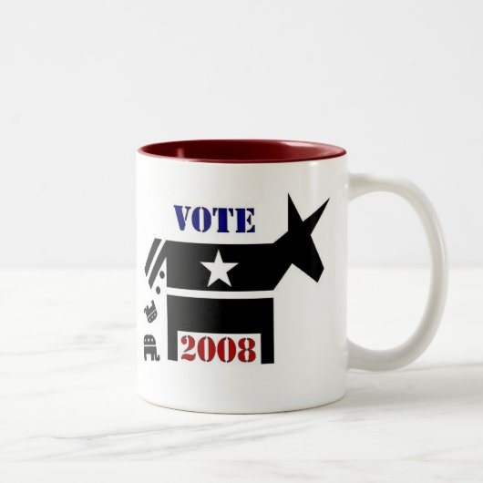 KAFFEE-TASSE ABSTIMMUNGS-DEMOKRATEN IM JAHRE 2008 ZWEIFARBIGE TASSE (Rechts)