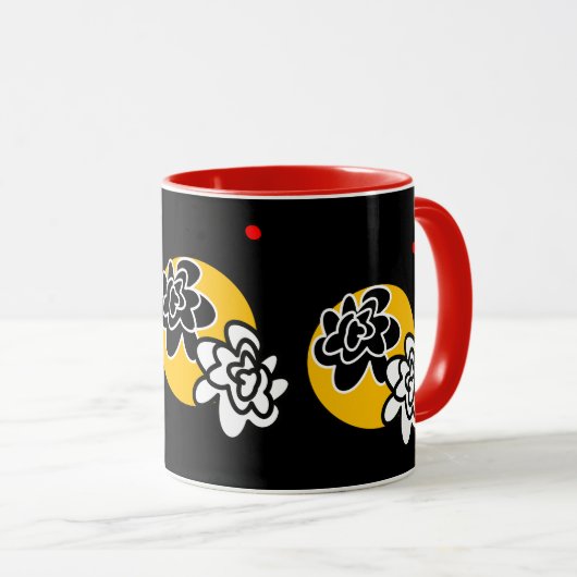 Kaffee-Tasse freundliche Blume rotes schwarzes Tasse (VorderseiteRechts)