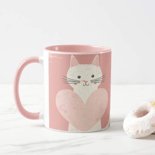 Kaffee-Tasse für Katzen Liebhaber Weich rosa Thema Tasse (Mit Donut)