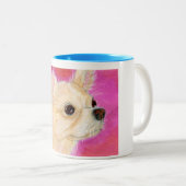 Kaffee-Tasse geschossene - langhaariger Chihuahua Zweifarbige Tasse (VorderseiteRechts)
