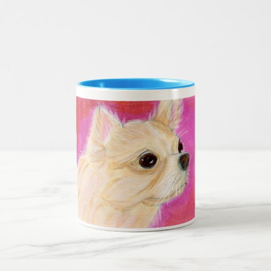 Kaffee-Tasse geschossene - langhaariger Chihuahua Zweifarbige Tasse (Mittel)