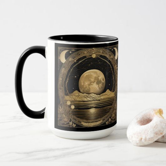 Kaffee-Tasse - Goldener Mond über Friedlichem Wass Tasse (Mit Donut)