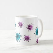 Kaffee-Tasse - Grippe-Virus (lila/Blau auf Weiß) Kaffeetasse (VorderseiteRechts)
