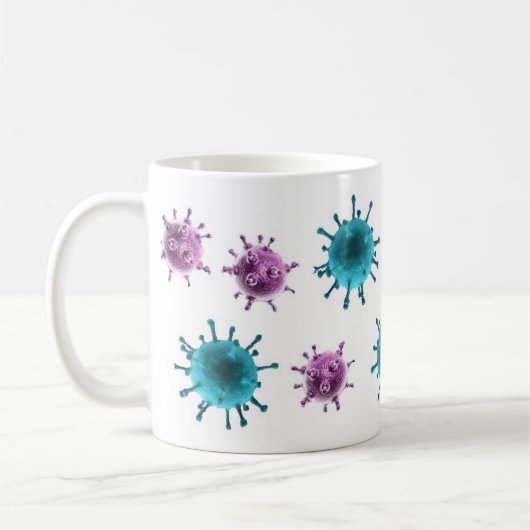 Kaffee-Tasse - Grippe-Virus (lila/Blau auf Weiß) Kaffeetasse (Links)