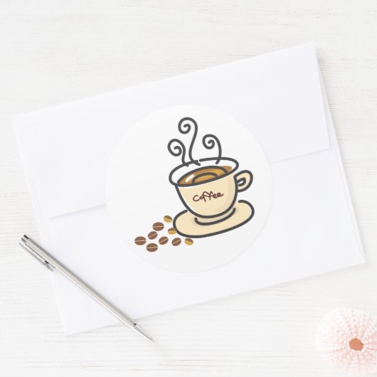 Kaffee Tasse & Kaffeebohnen Runder Aufkleber (Umschlag)