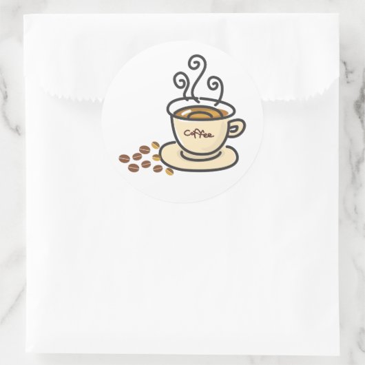 Kaffee Tasse & Kaffeebohnen Runder Aufkleber (Tasche)