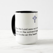 Kaffee-Tasse mit Bibelvers 1 Samuel-16:7 Tasse (Vorderseite Links)