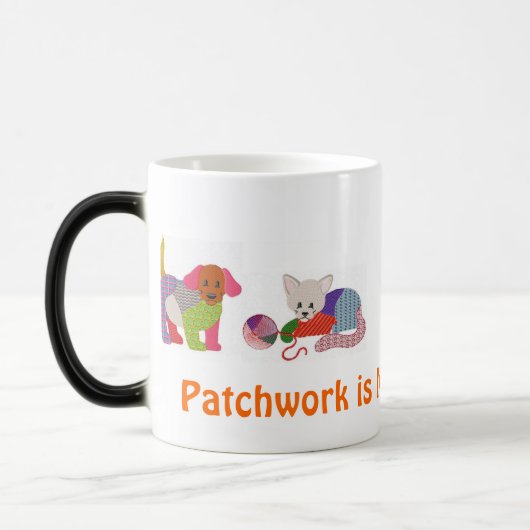 Kaffee-Tasse mit Patchwork-Haustieren Verwandlungstasse (Links)
