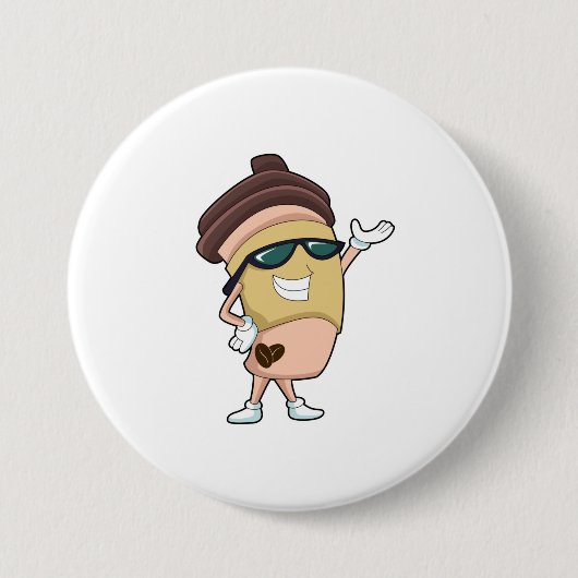 Kaffee-Tasse mit Sonnenbrille Button (Vorderseite)