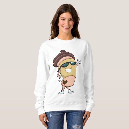Kaffee-Tasse mit Sonnenbrille Sweatshirt (Vorne ganz)