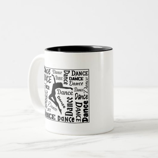 Kaffee-Tasse mit Tanzdesign. Sie werden Zweifarbige Tasse (Vorderseite Links)