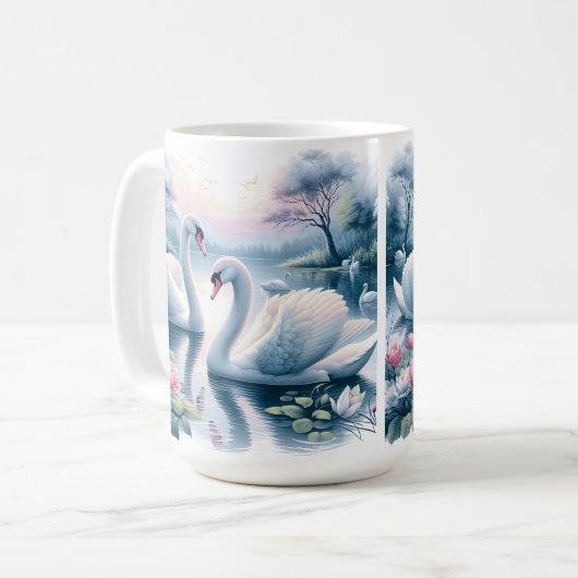 Kaffee Tasse - Schöne Schwäne im ruhigen Wasser (Vorderseite Links)