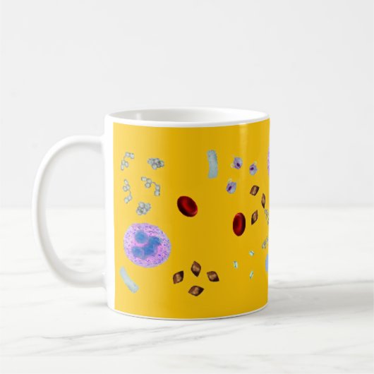 Kaffee Tasse-Urin Partikeln (gelber Hintergrund) Kaffeetasse (Links)