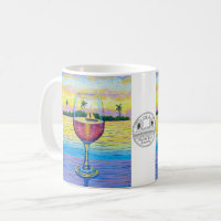 Kaffee-Tasse, Wein-Glas am Sonnenuntergang