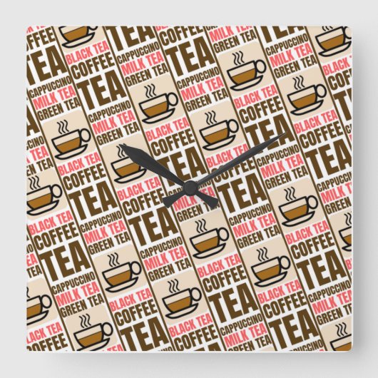KAFFEE TEA PATTER, Acrylwand Quadratische Wanduhr (Vorderseite)