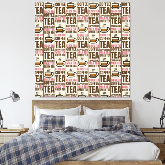 KAFFEE TEA PATTERN, gearbeitete Leinwand, Print Leinwanddruck (Insitu (Schlafzimmer))