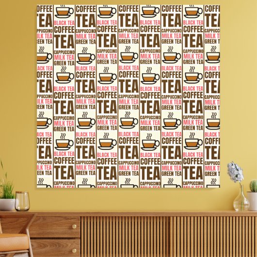 KAFFEE TEA PATTERN, gearbeitete Leinwand, Print Leinwanddruck (Insitu (Wohnzimmer))