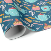 Kaffee Tee Biscuit Cupcake Teapot Blau Geschenkpapier (Rolleneckpunkt)