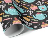 Kaffee Tee Biscuit Cupcake Teapot Schwarz Geschenkpapier (Rolleneckpunkt)