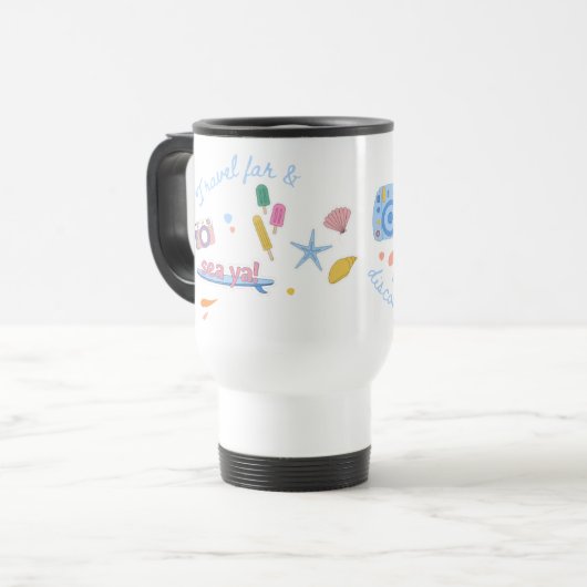 Kaffee & Tee Tasse mit Reisedesign (Vorderseite Links)