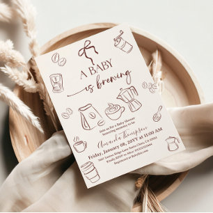 Kaffee-Thema Beige Bogen Baby is Brewing Babyparty Einladung