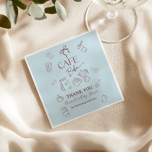 Kaffee-Thema Blue Bow Cafe Bebe Boy Baby Shower Serviette