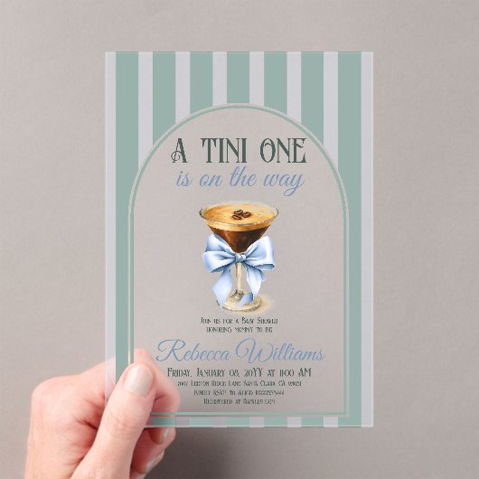 Kaffee Thema Espresso Martini Blue Bow Baby Dusche Acryleinladungen (Insitu (Handheld))