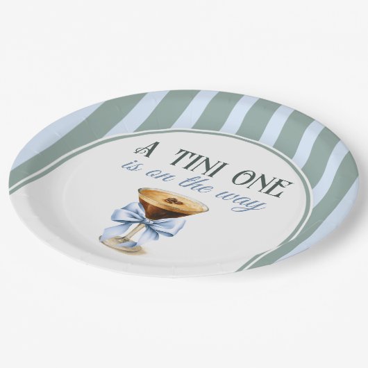 Kaffee Thema Espresso Martini Blue Bow Baby Dusche Pappteller (Schrägansicht)