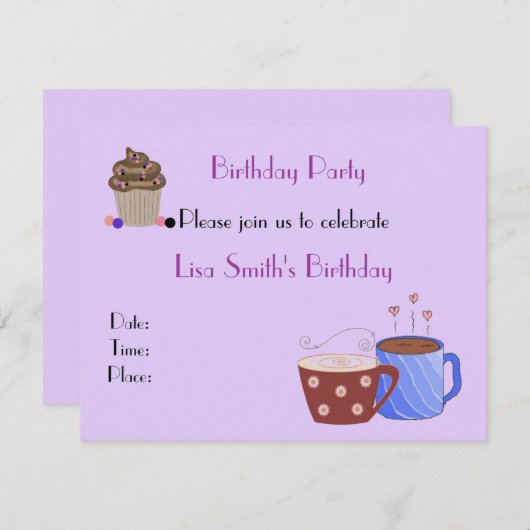 Kaffee Thema Geburtstagsparty Einladung (Vorne/Hinten)