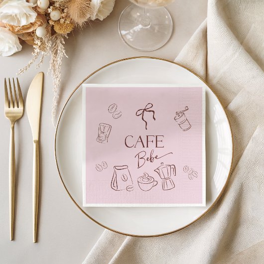 Kaffee-Thema Rosa Schleife Cafe Bebe Mädchen Baby- Serviette