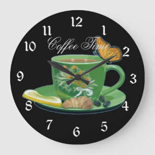Kaffee Time Cup & Saucer Große Wanduhr