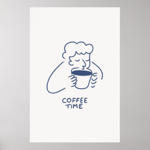 Kaffee Time Man mit Big-Cup Print Minimalistisch C Poster